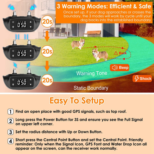 2-in-1 Smart GPS Dog Fence & Tracker Collar | Wireless Boundary & Real-Time Tracking