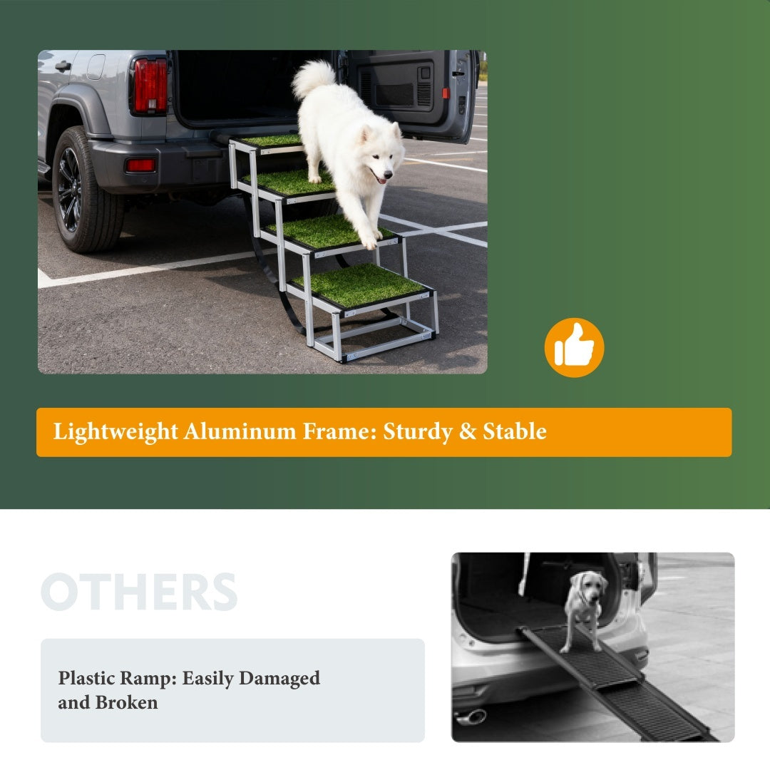 Foldable Dog Ramp for Cars & SUVs | Portable Pet Stairs with Non-Slip Surface & Heavy-Duty Frame