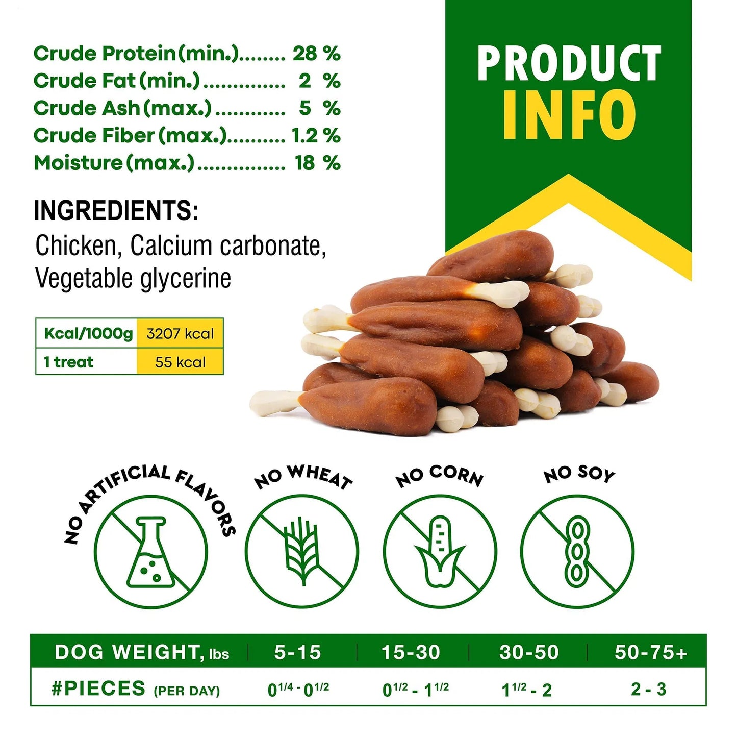 Dog Calcium Bones Wrapped with Chicken – Organic Grain-Free Chew Treats for Small & Large Dogs