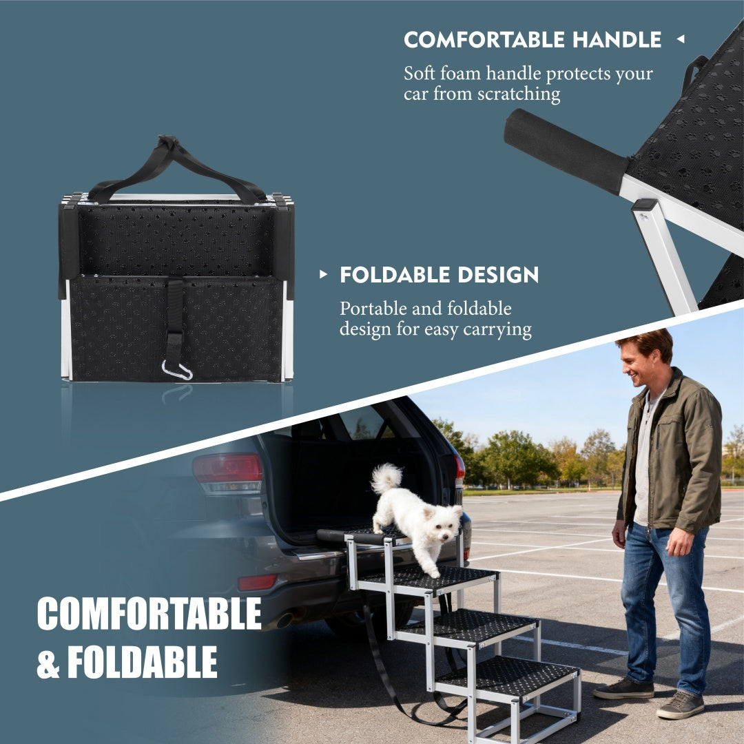 Foldable Dog Ramp for Cars & SUVs | Portable Pet Stairs with Non-Slip Surface & Heavy-Duty Frame