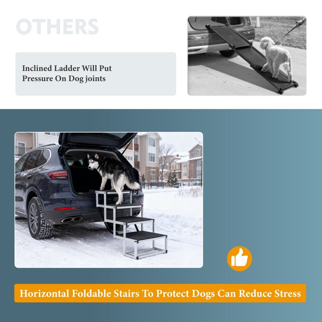 Foldable Dog Ramp for Cars & SUVs | Portable Pet Stairs with Non-Slip Surface & Heavy-Duty Frame