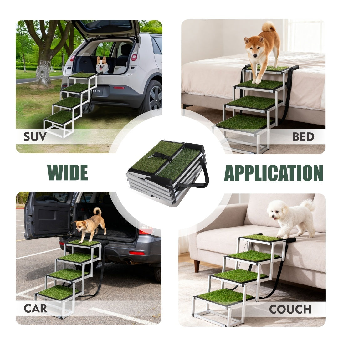 Foldable Dog Ramp for Cars & SUVs | Portable Pet Stairs with Non-Slip Surface & Heavy-Duty Frame