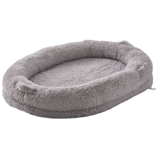 Human Dog Bed, 72" X48"x10" Giant Human Dog Bed For Adult, Human Size Dog Bed With Washable PV Velvet Cover, Egg Orthopedic Foam, Storage Pocket, Large Dog Bean Bed For You And Pet, Light Grey