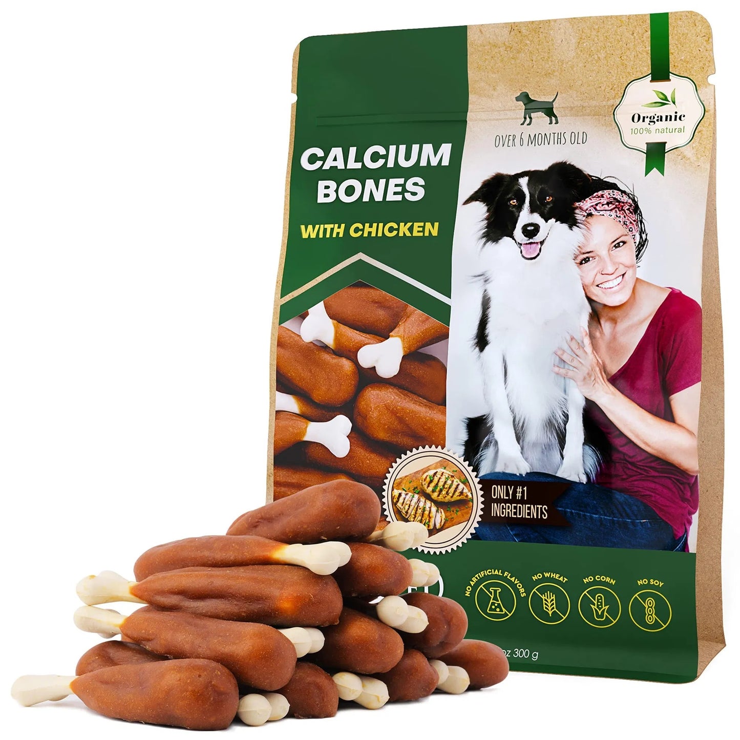 Dog Calcium Bones Wrapped with Chicken – Organic Grain-Free Chew Treats for Small & Large Dogs