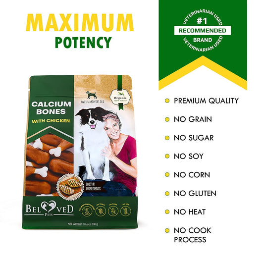 Dog Calcium Bones Wrapped with Chicken – Organic Grain-Free Chew Treats for Small & Large Dogs