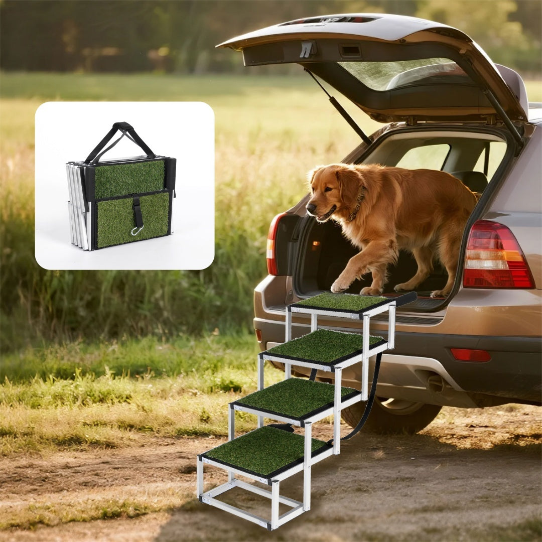 Foldable Dog Ramp for Cars & SUVs | Portable Pet Stairs with Non-Slip Surface & Heavy-Duty Frame