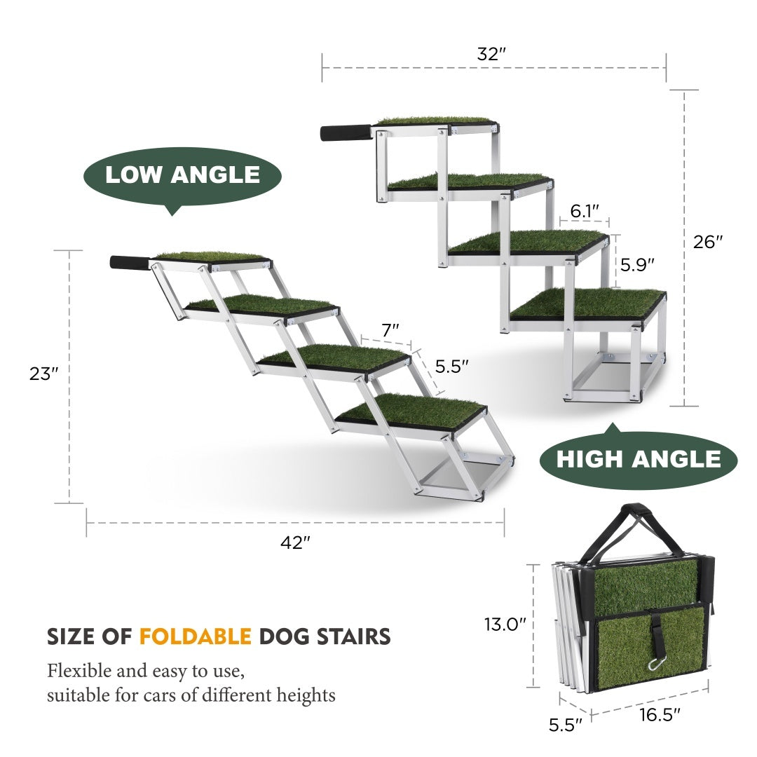 Foldable Dog Ramp for Cars & SUVs | Portable Pet Stairs with Non-Slip Surface & Heavy-Duty Frame